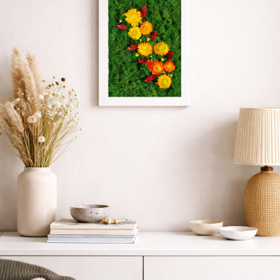 Pflanzenbild Islandmoosbild 22,5 x 32,5 cm mit Blümen