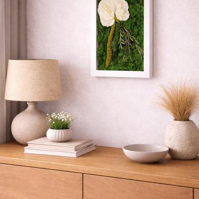 Pflanzenbild Islandmoosbild mit Blüten 22,5 x 32,5 cm