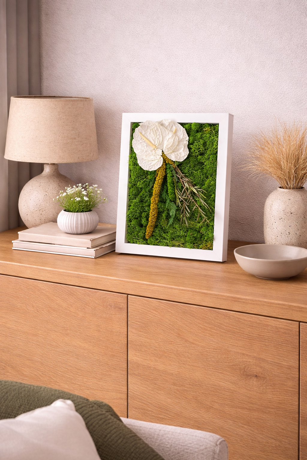 Islandmoosbild mit weißen Blumen Kala 4