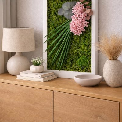 Moosbild mit Hortensien 2 seitlich